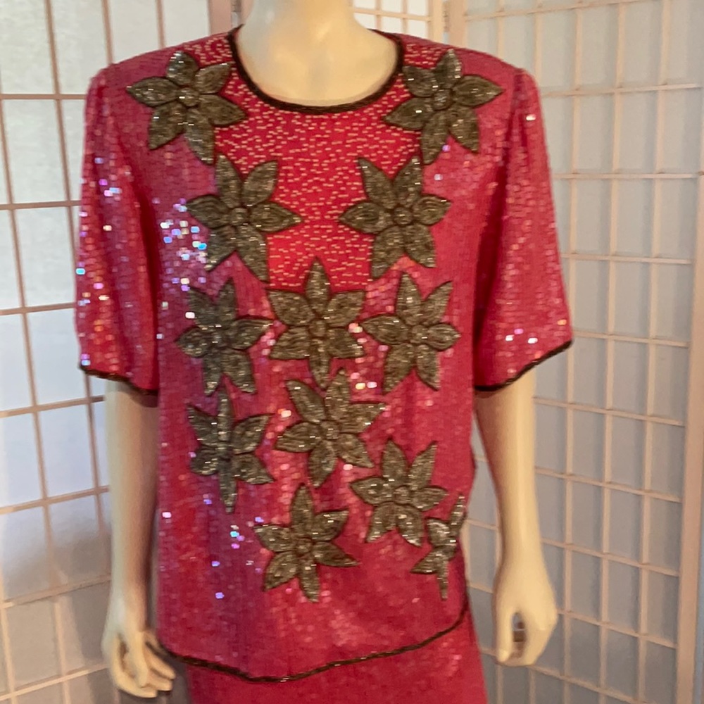 Vintage Pink/Silver Sequin Top Sz L